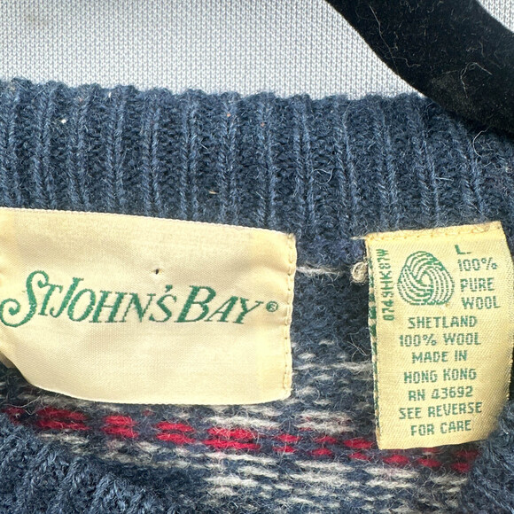 VTG Wool Sweater Lg 90s Grandpa Jumper Kurt Cobain Nordic Pattern Snowflake 80s - Picture 10 of 16